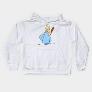 cute little girl blue dress looking in mirror Kids Hoodie